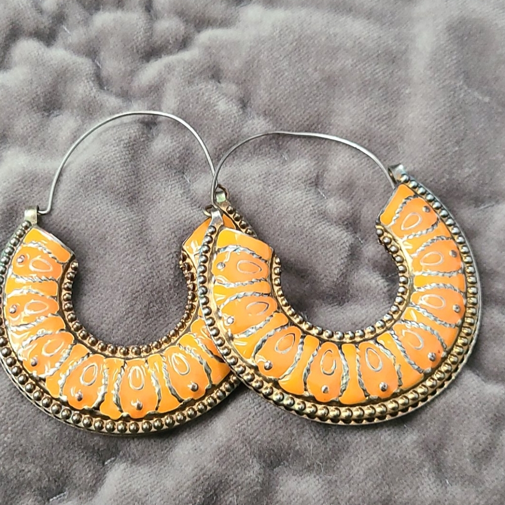 Vintage Orange Enameled Earrings